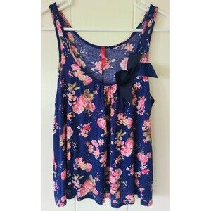 Mm mm mm Womens Jrs Sz L Blue Floral Tank Top Camisole w Bow Shoulder